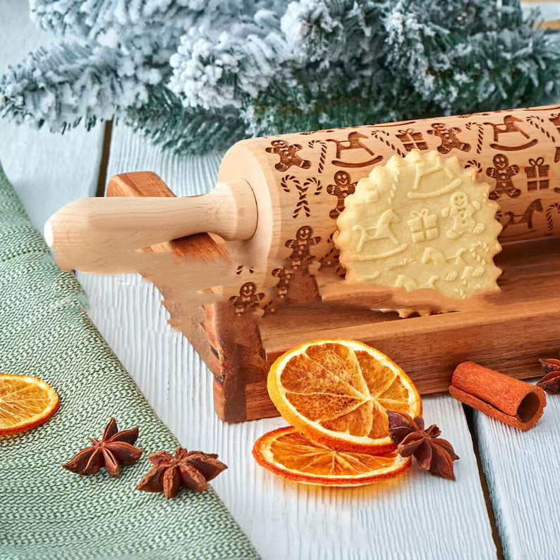 Christmas Sleigh Pattern Embossed Rolling Pin