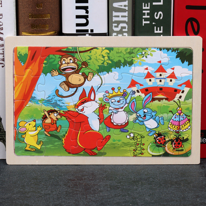 80PCS wooden educational development baby kids training toys children animal puzzle