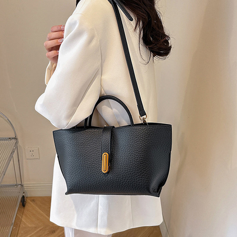 INS Litchi Pattern Shoulder Bag Fashion Zipper Bucket Bag