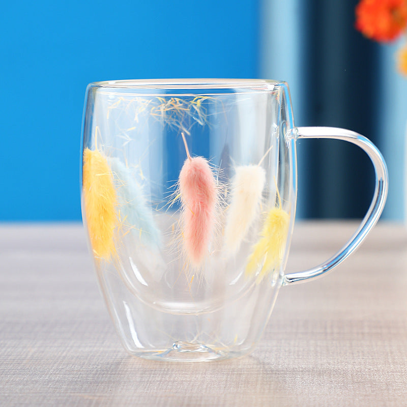 Real Dried Moveable Flower Double Layer Glass Quicksand Cup