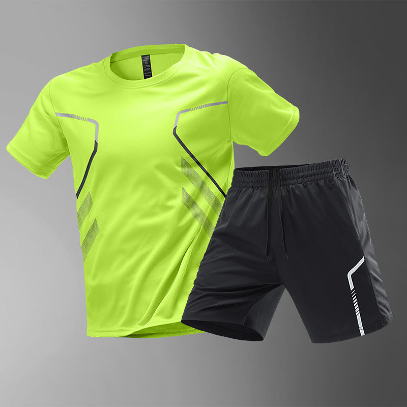 Men's Sports Running Quick-drying Breathable Short Sleeve Round Neck T-shirt & Short Set