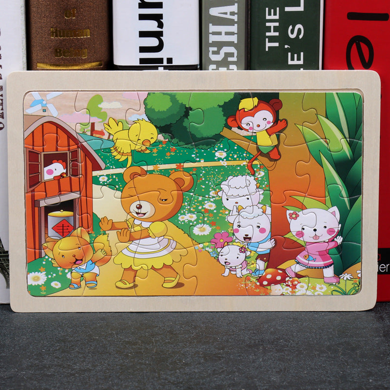 80PCS wooden educational development baby kids training toys children animal puzzle