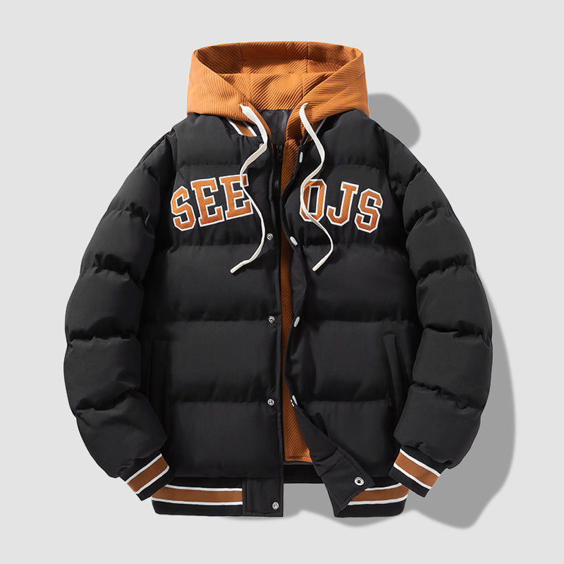 Mode Brief Kapuze Baumwolle Winter Warm Solid Zipper Jacke für Männer