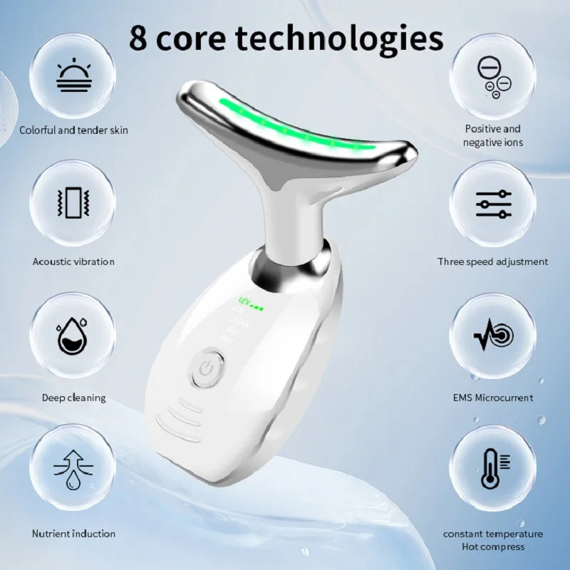 Neck Face Beauty Device Colorful LED Photon Therapy Skin Tighten Reduce Double Chin