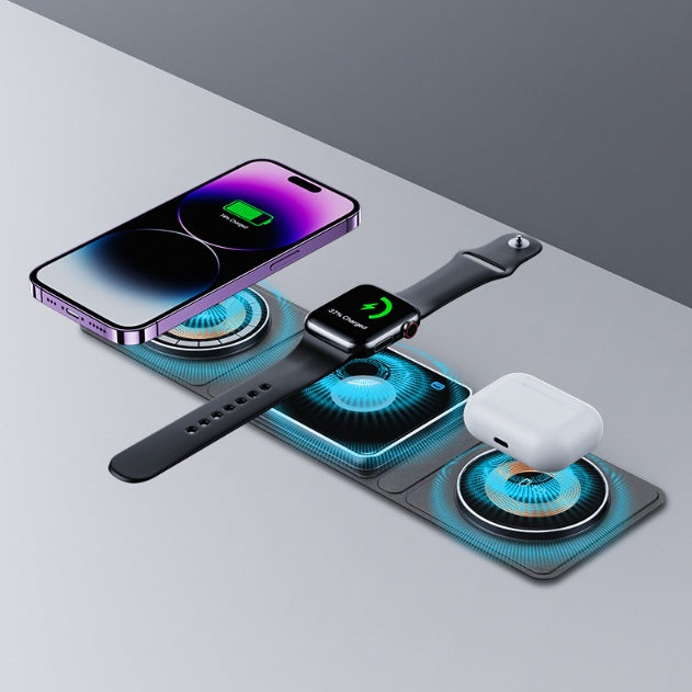 3 in 1 マグネット式折りたたみ式ワイヤレス充電ステーション iPhone 用 透明 急速充電 iWatch と Airpods