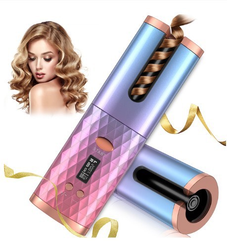 Rechargeable Automatic Hair Curler Portable Hair Curling Iron with LCD Display
