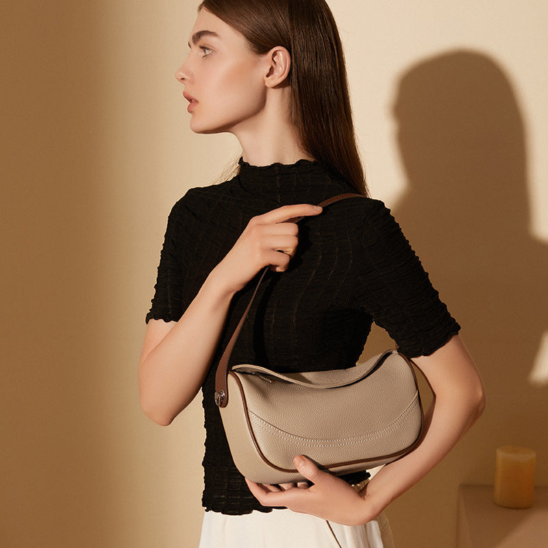 Women's First Layer Cow Leather Wide Shoulder Strap Bag