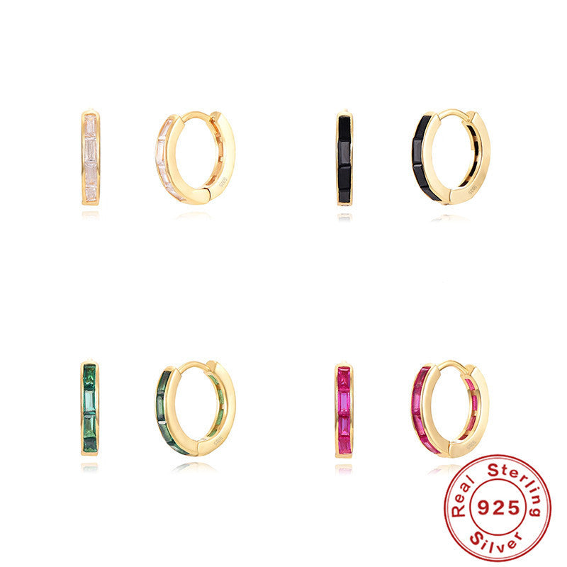 Sterling Silver Square Colorful Crystals Earrings