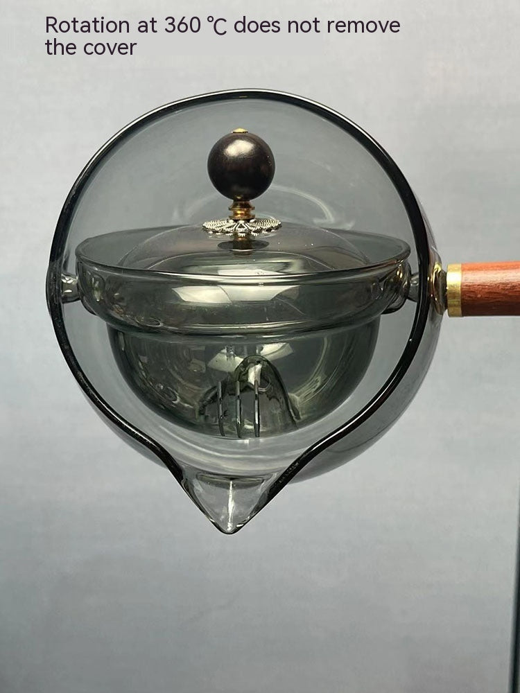 Semi-automatic Rotary Heat-resistant Glass Teapot Tea Making With Infuser And Wooden Handle