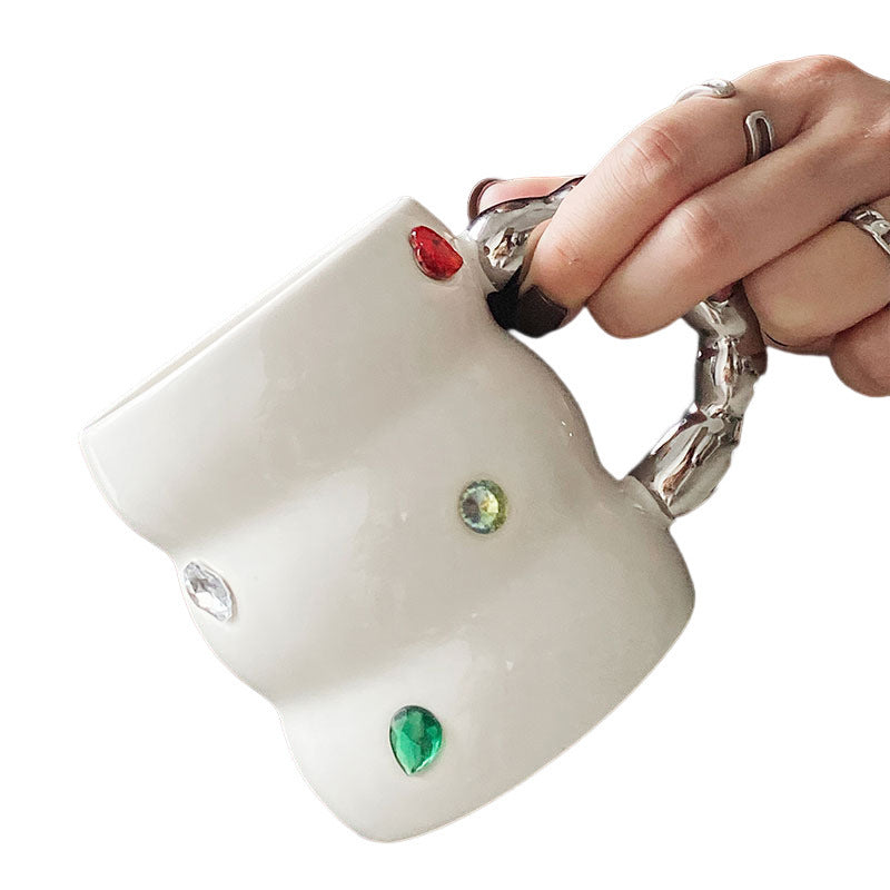 Creative Gem Enamelled Thickened Handle Ceramic Cup