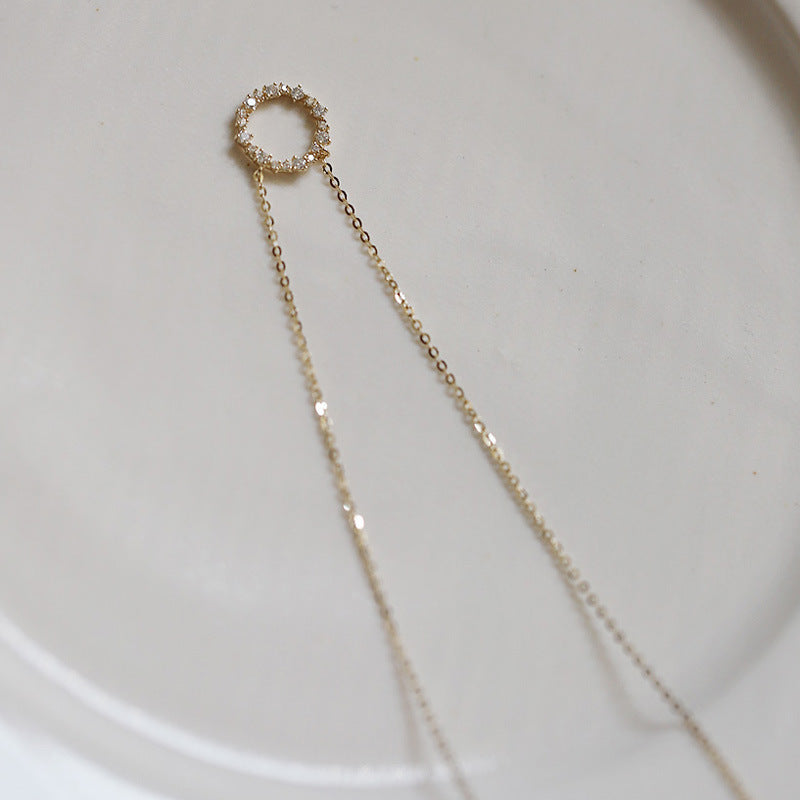 Full Diamond Circle Temperament Japanese And Korean K Gold Clavicle Chain