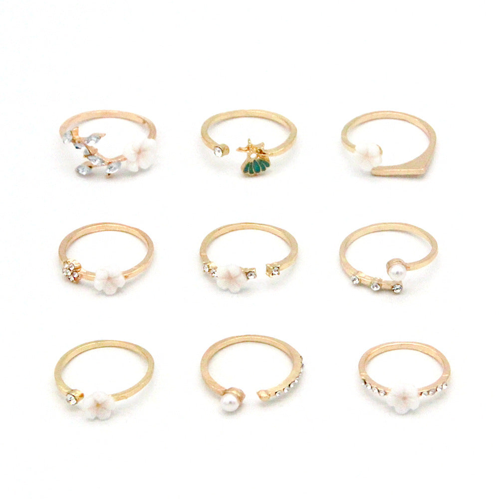 Pearl And Diamond 9-piece Ring Joint Ring