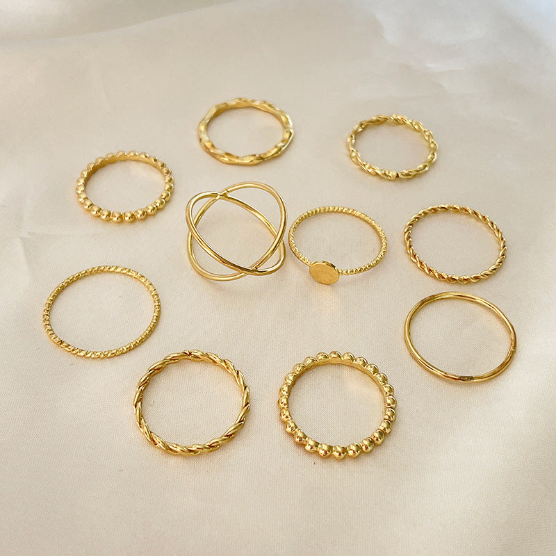 New Women's Knuckle Ring Twist Cross 10-piece Set