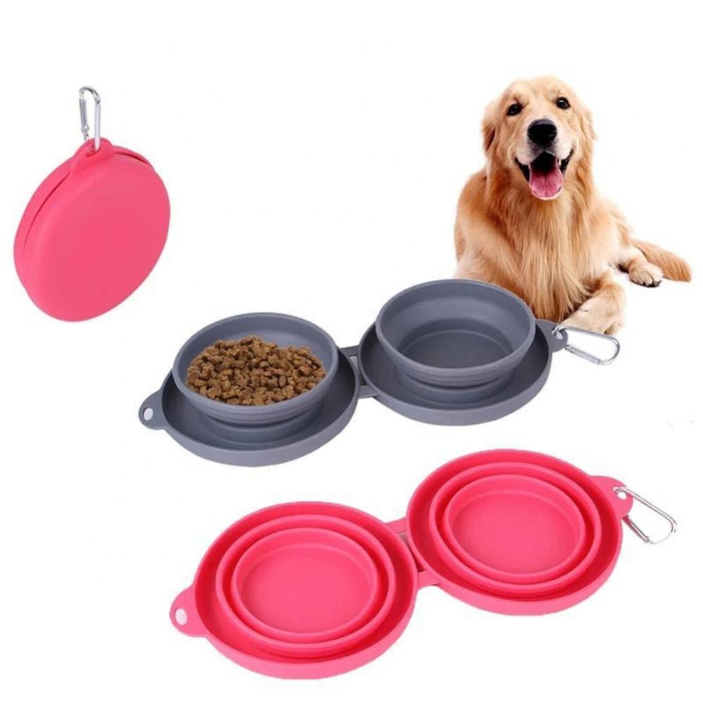 ゴム製折りたたみ式ダブルボウルペット給餌ボウルペット用品犬猫ボウル