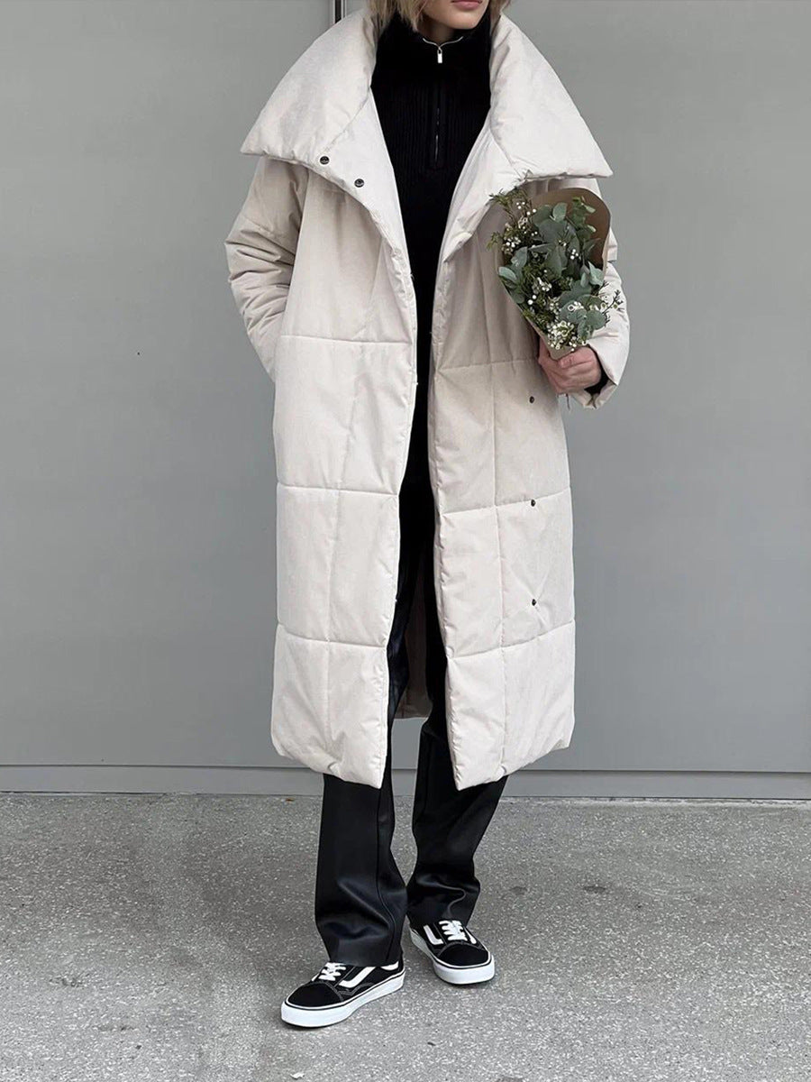 Mode Große Revers Langen Mantel Winter Warme Baumwolle Jacke Mit Taschen Und Schnürung
