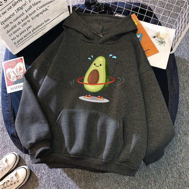 Hoodies Sporty Cartoon Avocado Print Warm