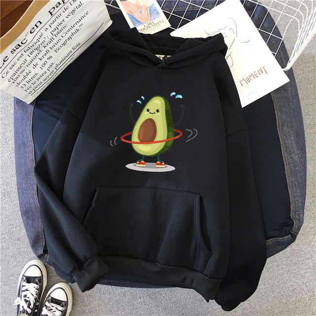 Hoodies Sporty Cartoon Avocado Print Warm
