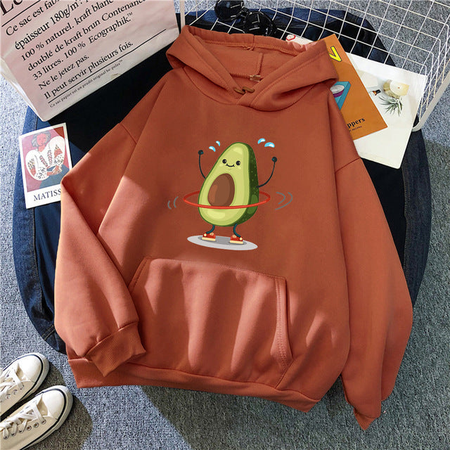 Hoodies Sporty Cartoon Avocado Print Warm