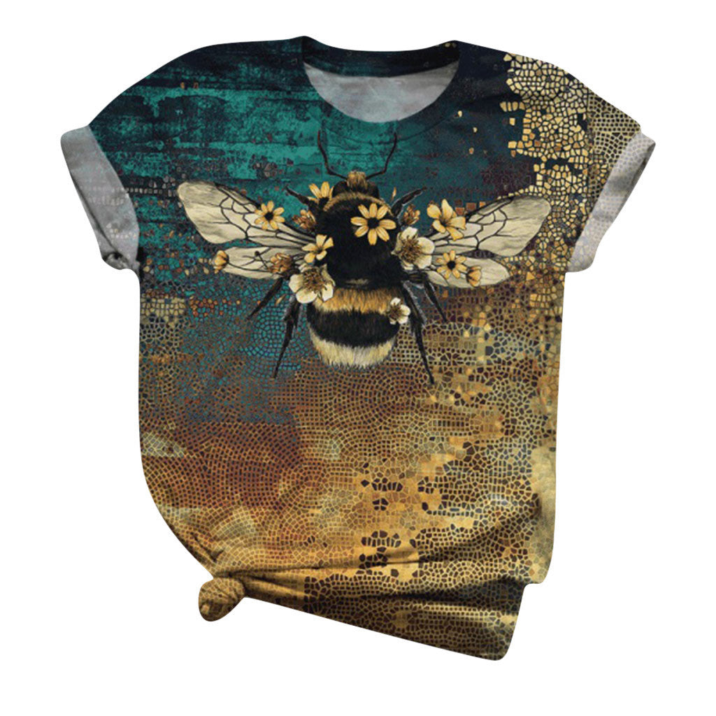 Short-sleeved T-shirt printed round neck top