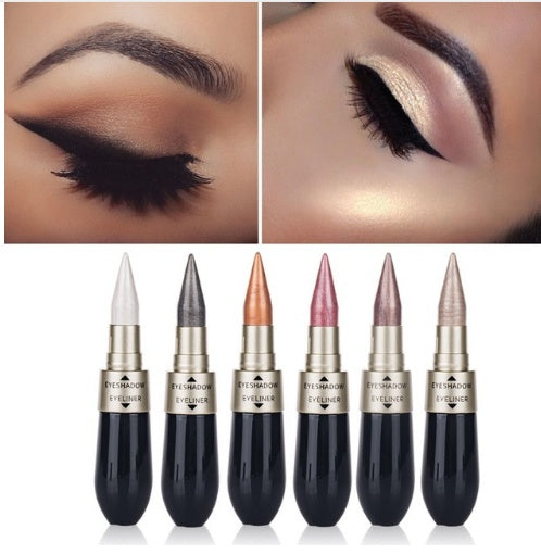 Doppelkopf-Lidschatten in sechs Farben, schwarzer Eyeliner