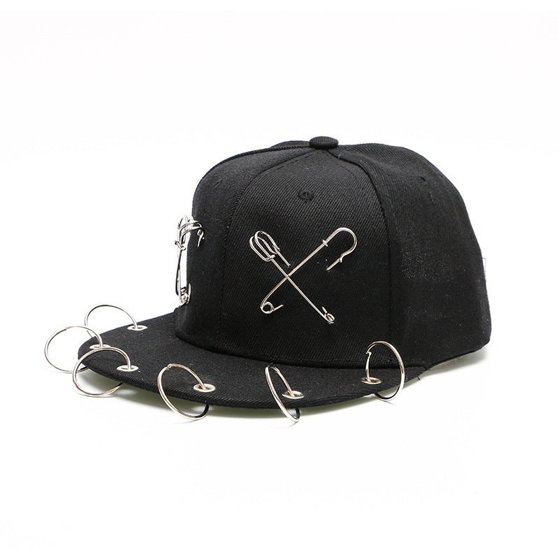 Hip-hop trend ring hoop pin rivet flat along hat