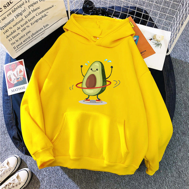 Hoodies Sporty Cartoon Avocado Print Warm