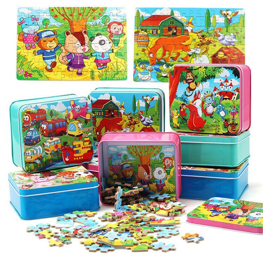 80PCS wooden educational development baby kids training toys children animal puzzle