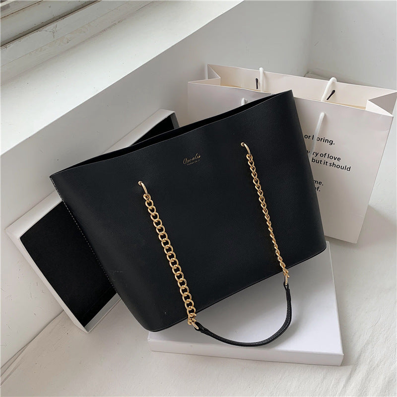 Korean Style Ladies Chain Tote Brown Handbag