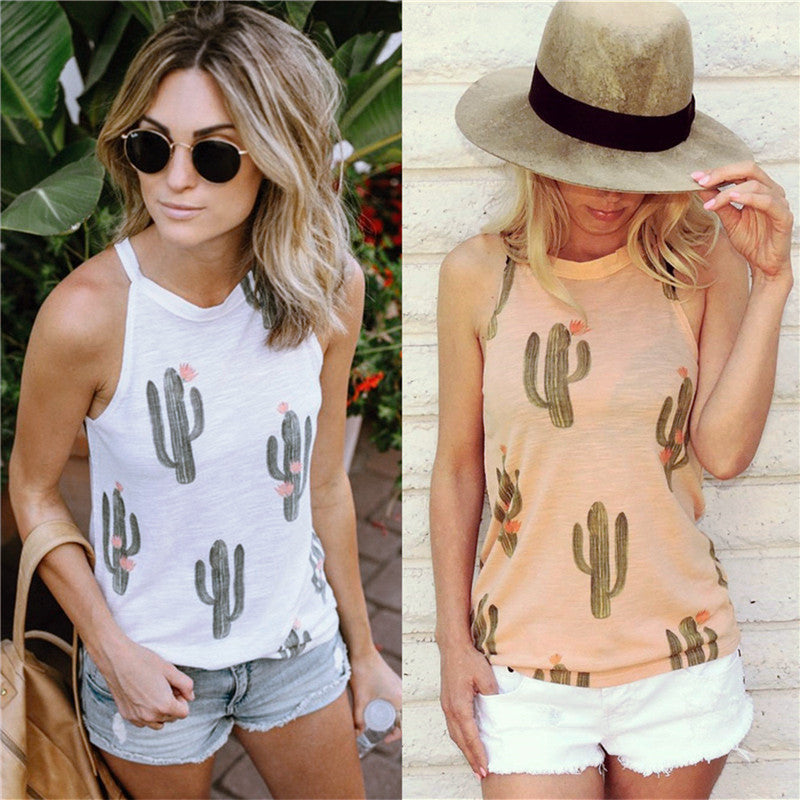 Summer Cactus Print Women T Shirt