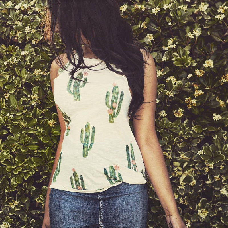 Summer Cactus Print Women T Shirt