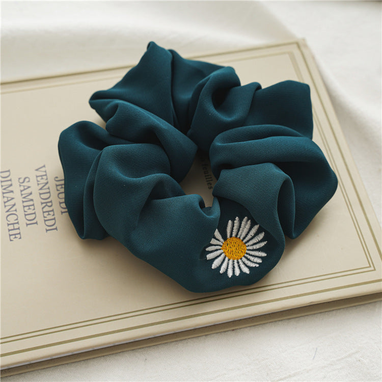 Daisy Embroidery Large Scrunchie