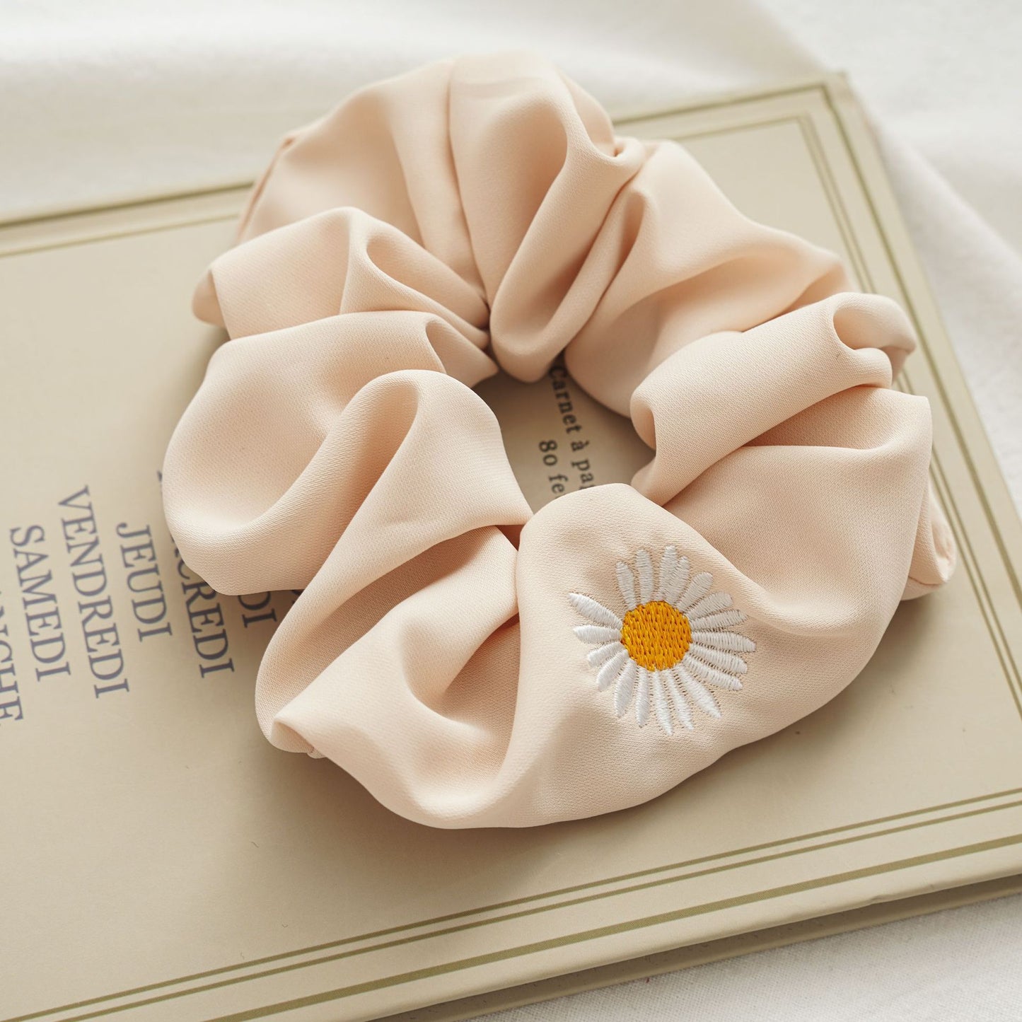 Daisy Embroidery Large Scrunchie
