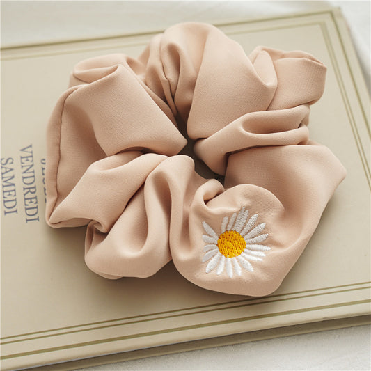 Daisy Embroidery Large Scrunchie