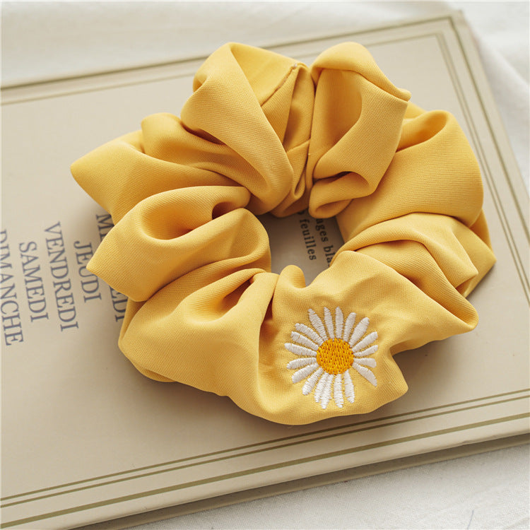 Daisy Embroidery Large Scrunchie