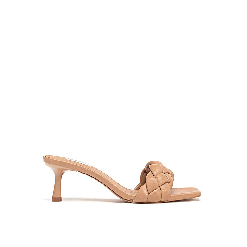Square Open Toe Mid Heel Sandals