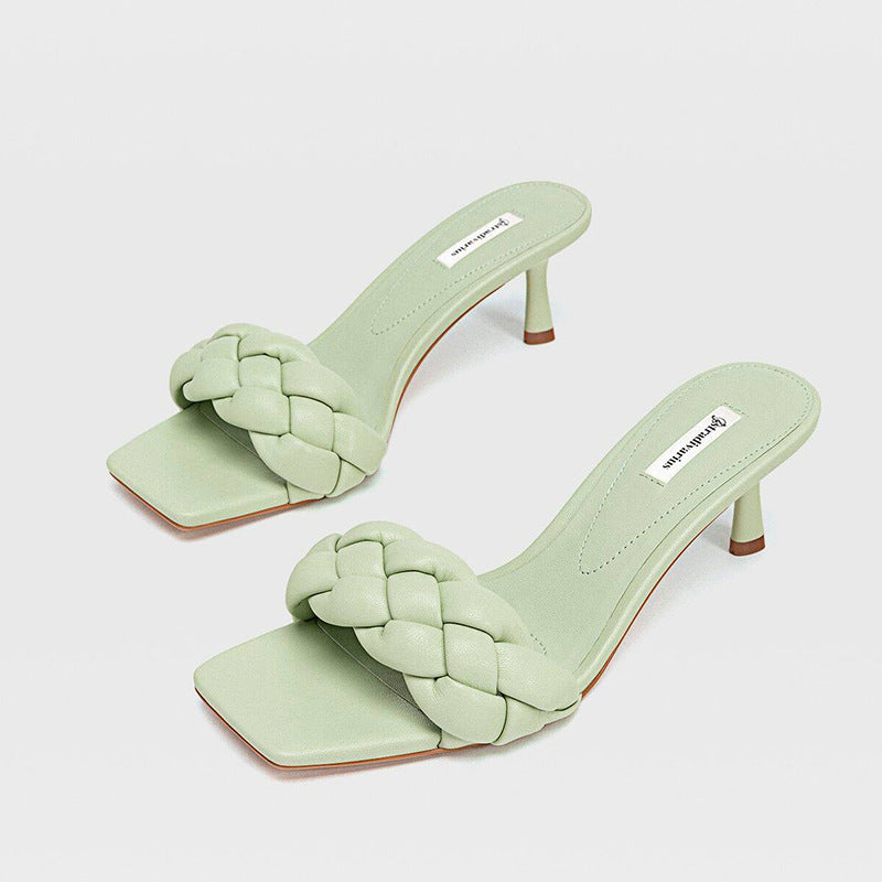 Square Open Toe Mid Heel Sandals
