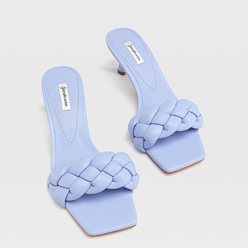 Square Open Toe Mid Heel Sandals