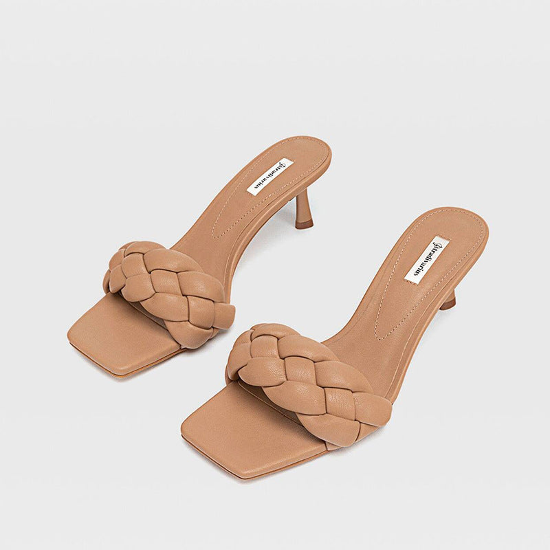 Square Open Toe Mid Heel Sandals