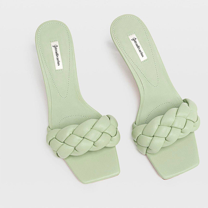 Square Open Toe Mid Heel Sandals