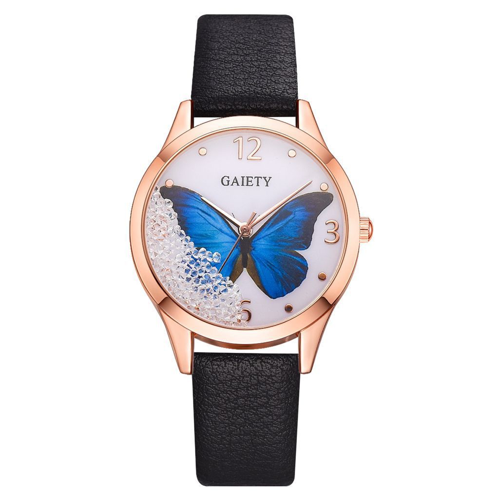 Gaiety Brand Luxus-Armbanduhr mit abnehmbarem Strassstein und Schmetterlingsmotiv