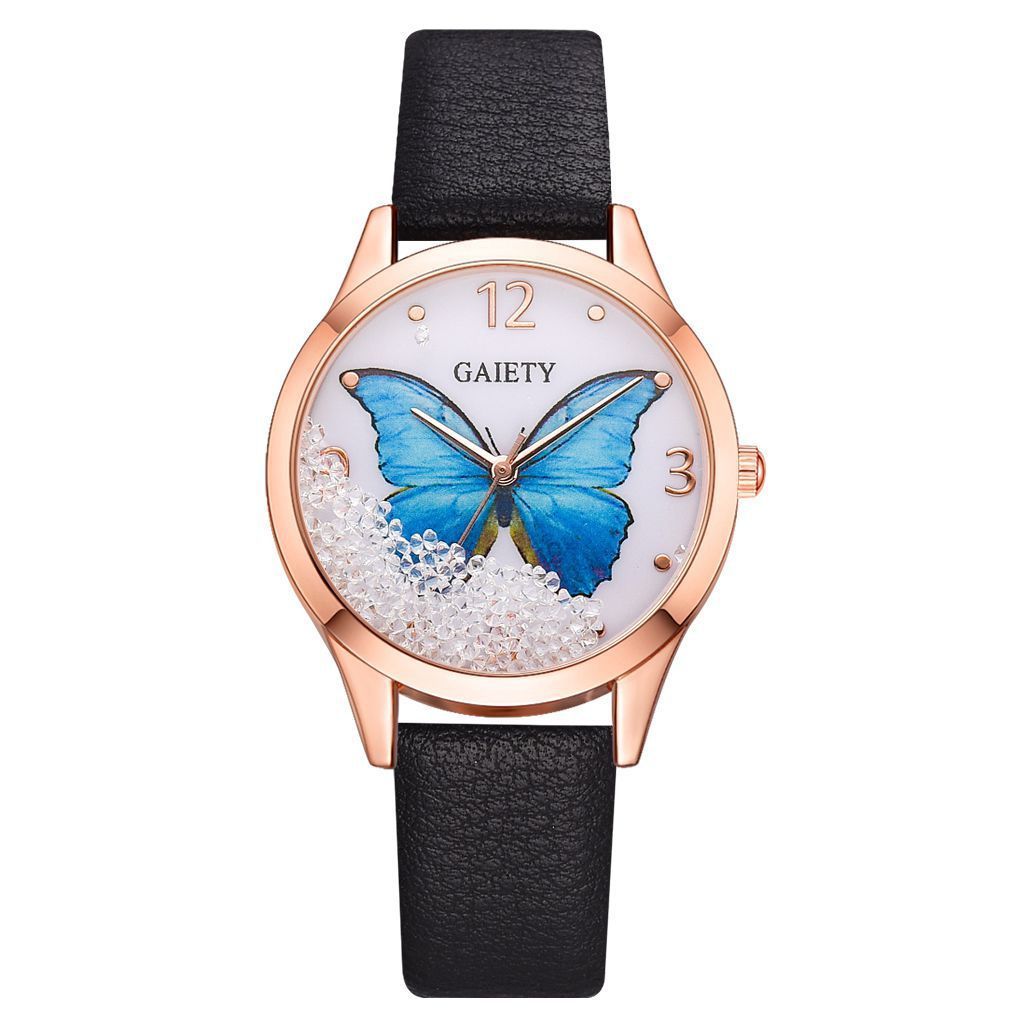 Gaiety Brand Luxus-Armbanduhr mit abnehmbarem Strassstein und Schmetterlingsmotiv