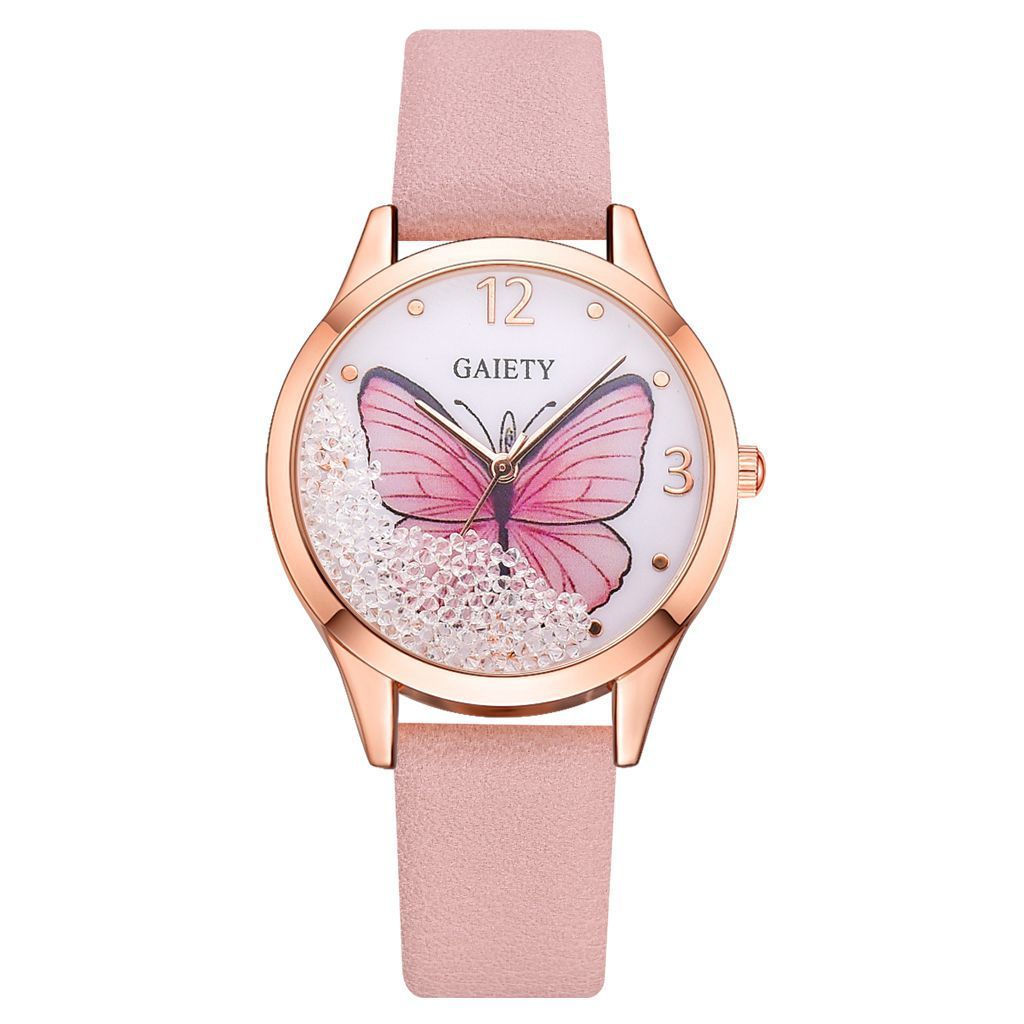 Gaiety Brand Luxus-Armbanduhr mit abnehmbarem Strassstein und Schmetterlingsmotiv