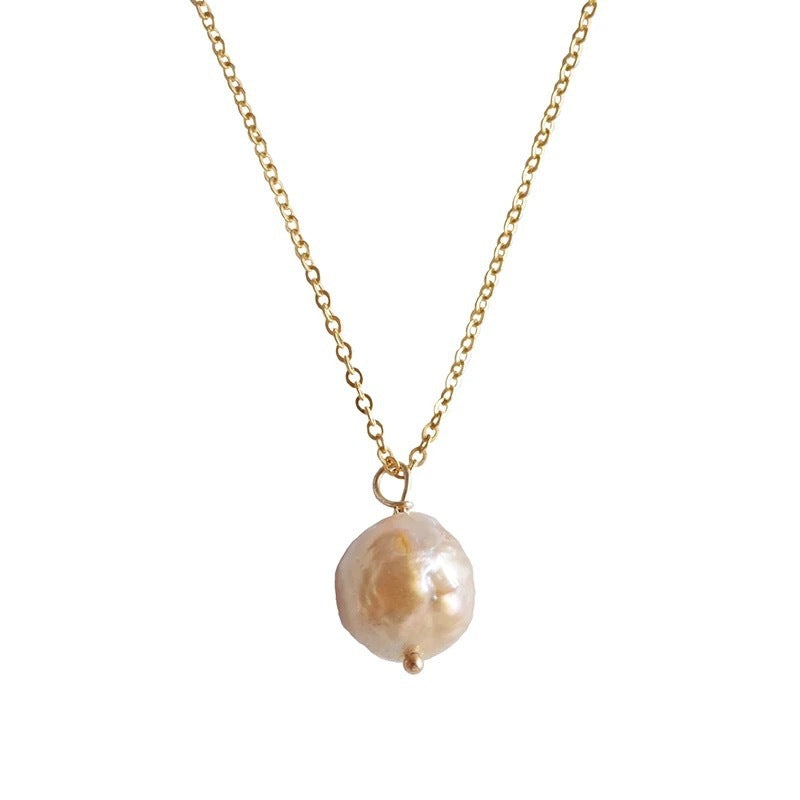 Modern And Simple Ladies 14k Gold Baroque Pearl Necklace