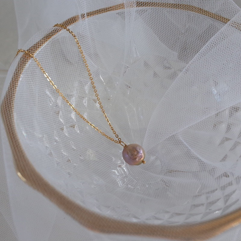 Modern And Simple Ladies 14k Gold Baroque Pearl Necklace