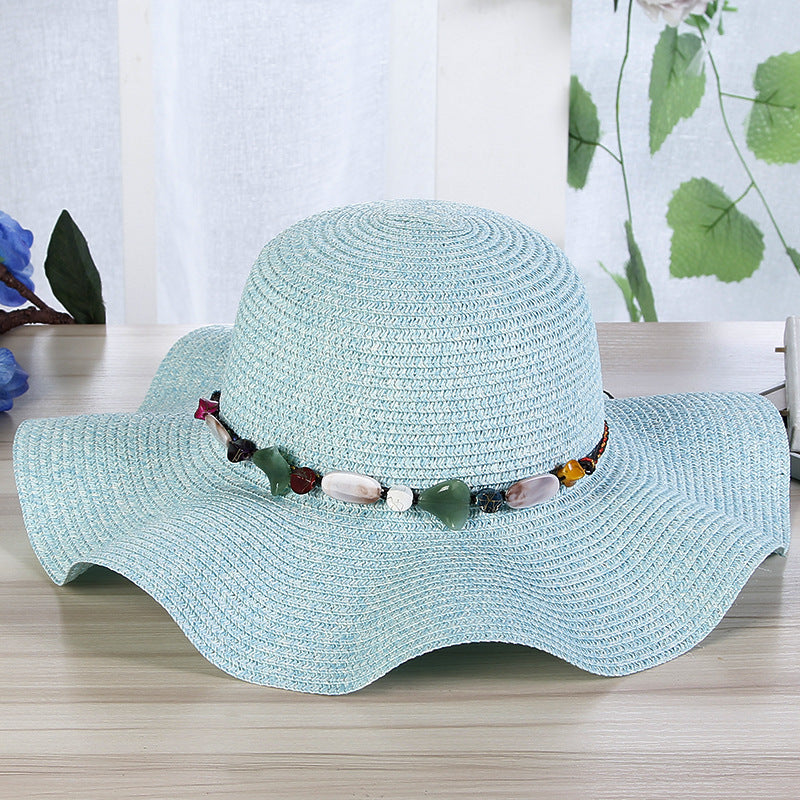 Hand-Woven Read Strange Stone Decorative Straw Hat for Woman