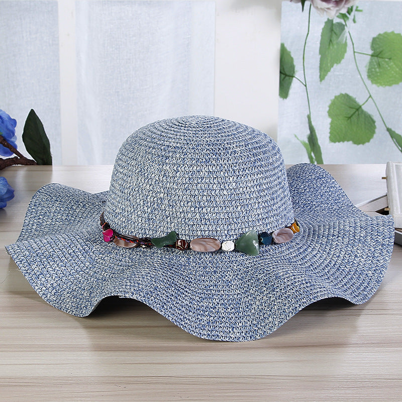Hand-Woven Read Strange Stone Decorative Straw Hat for Woman