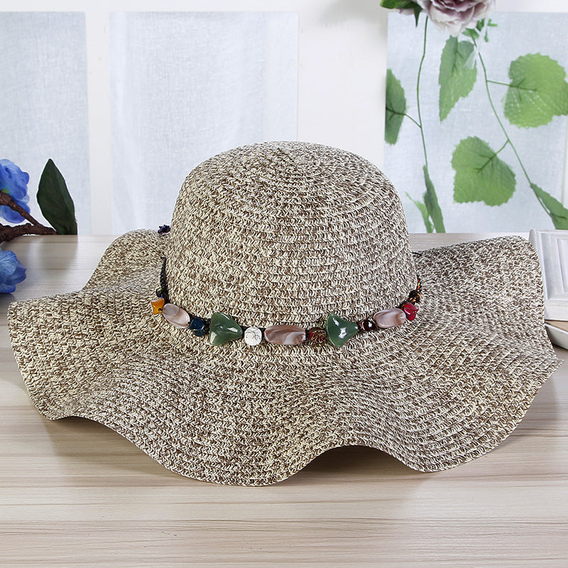 Hand-Woven Read Strange Stone Decorative Straw Hat for Woman