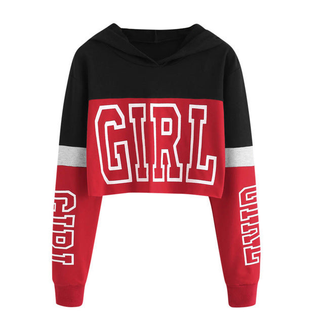 Crop Top Women Patchwork Letter hoodie