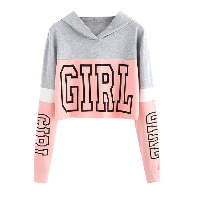 Crop Top Women Patchwork Letter hoodie