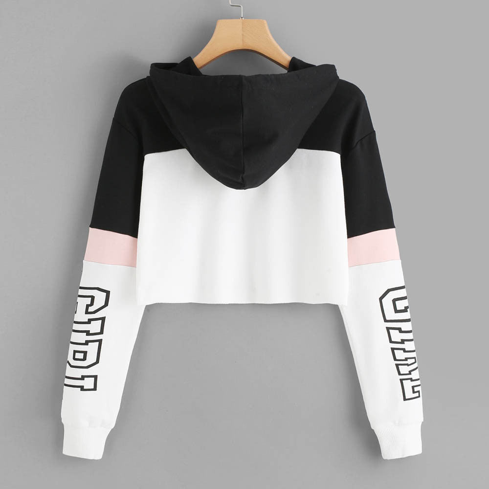 Crop Top Women Patchwork Letter hoodie